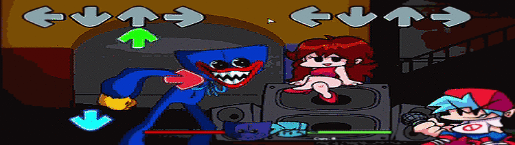 Duelo de dança entre dois personagens em Friday Night Funkin', com os controles musicais visíveis na parte superior da tela.