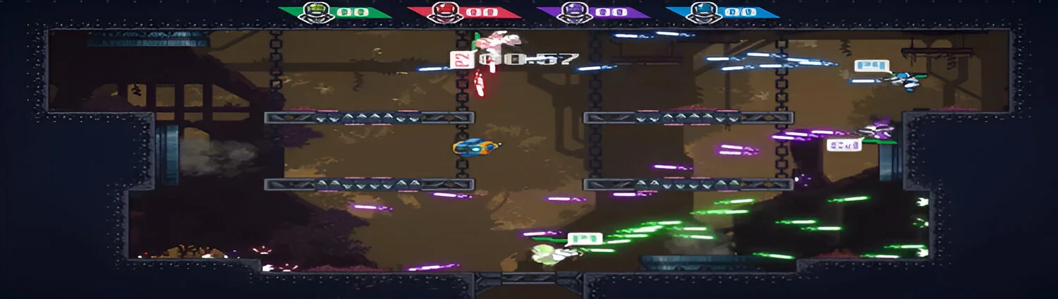 Imagem do time de heróis em uma batalha intensa em Gravity Heroes, com efeitos visuais de habilidades especiais.