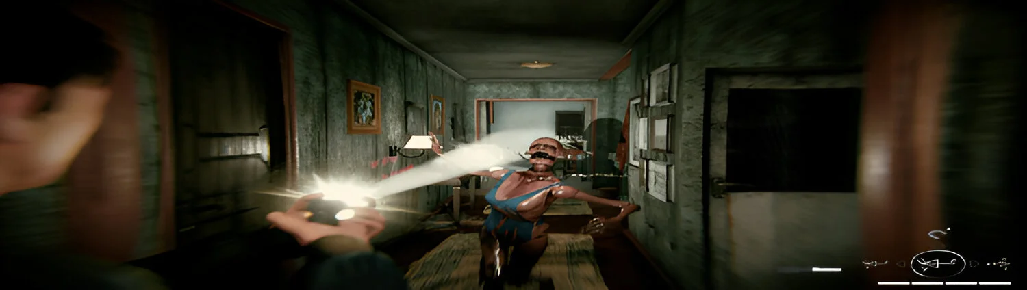 Cena de uma área macabra e cheia de mistérios em Colina: Legacy, com Alex tentando desvendar segredos sombrios.